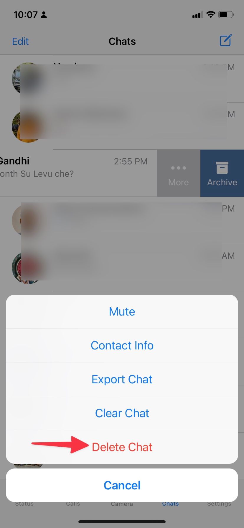 excluir bate-papo no WhatsApp para iPhone