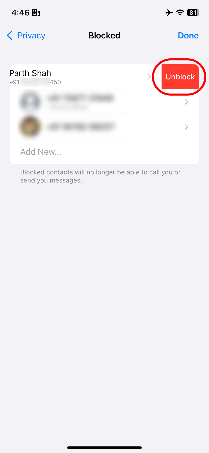 Acessando contatos bloqueados no WhatsApp para iOS