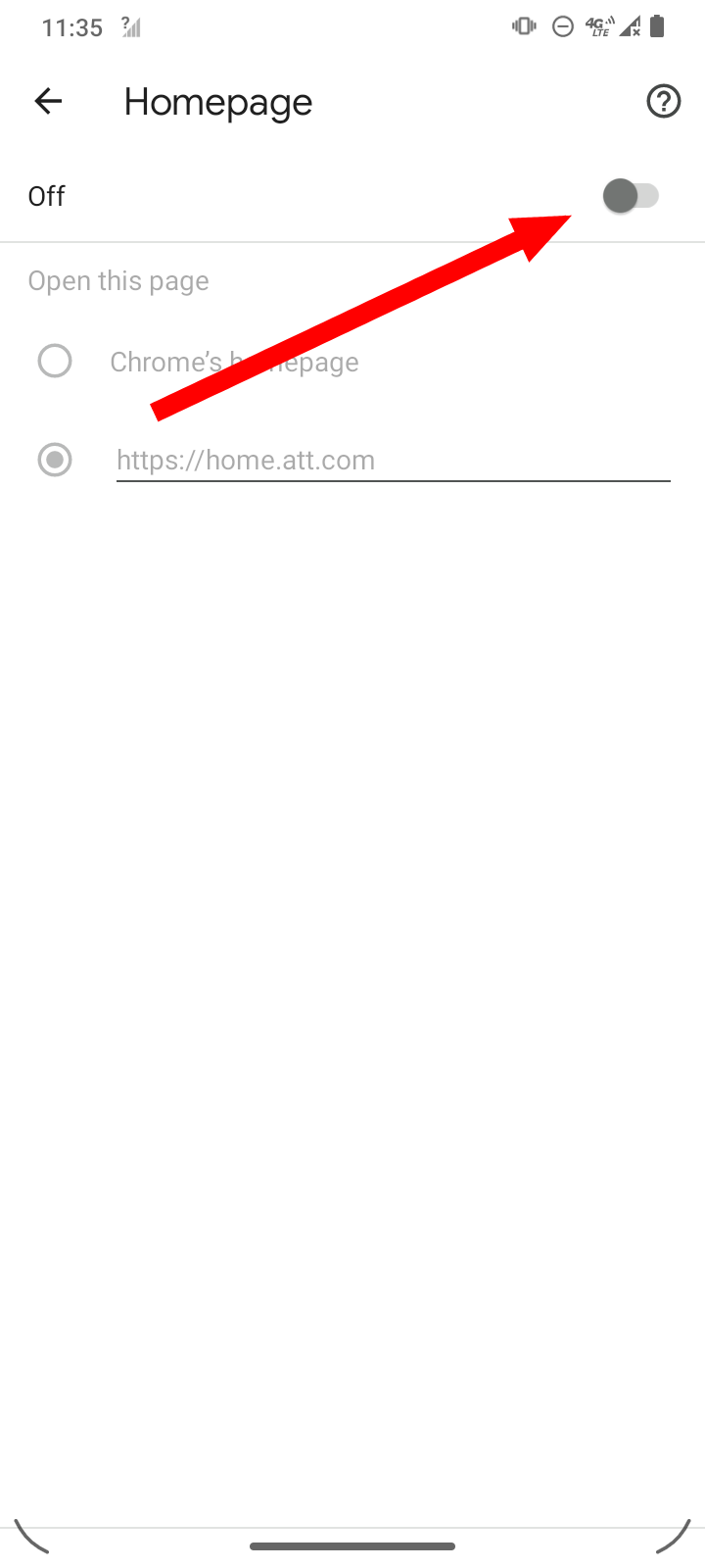 Habilite a página inicial do Chrome no Android