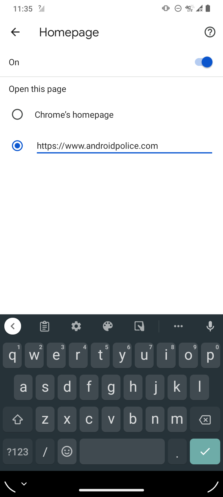 insira o endereço da página inicial do Chrome no Android