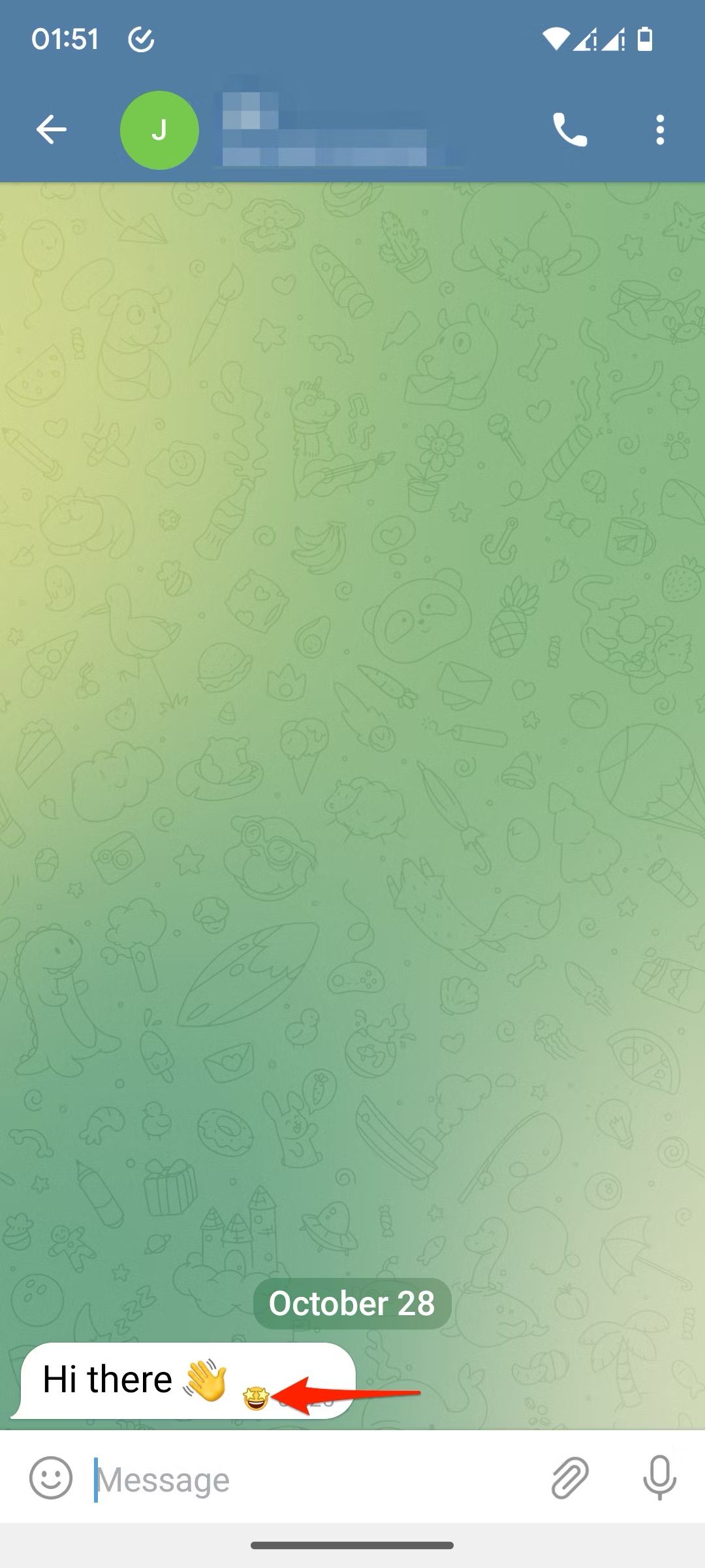 Captura de tela do bate-papo do Telegram mostrando emoji padrão alterado