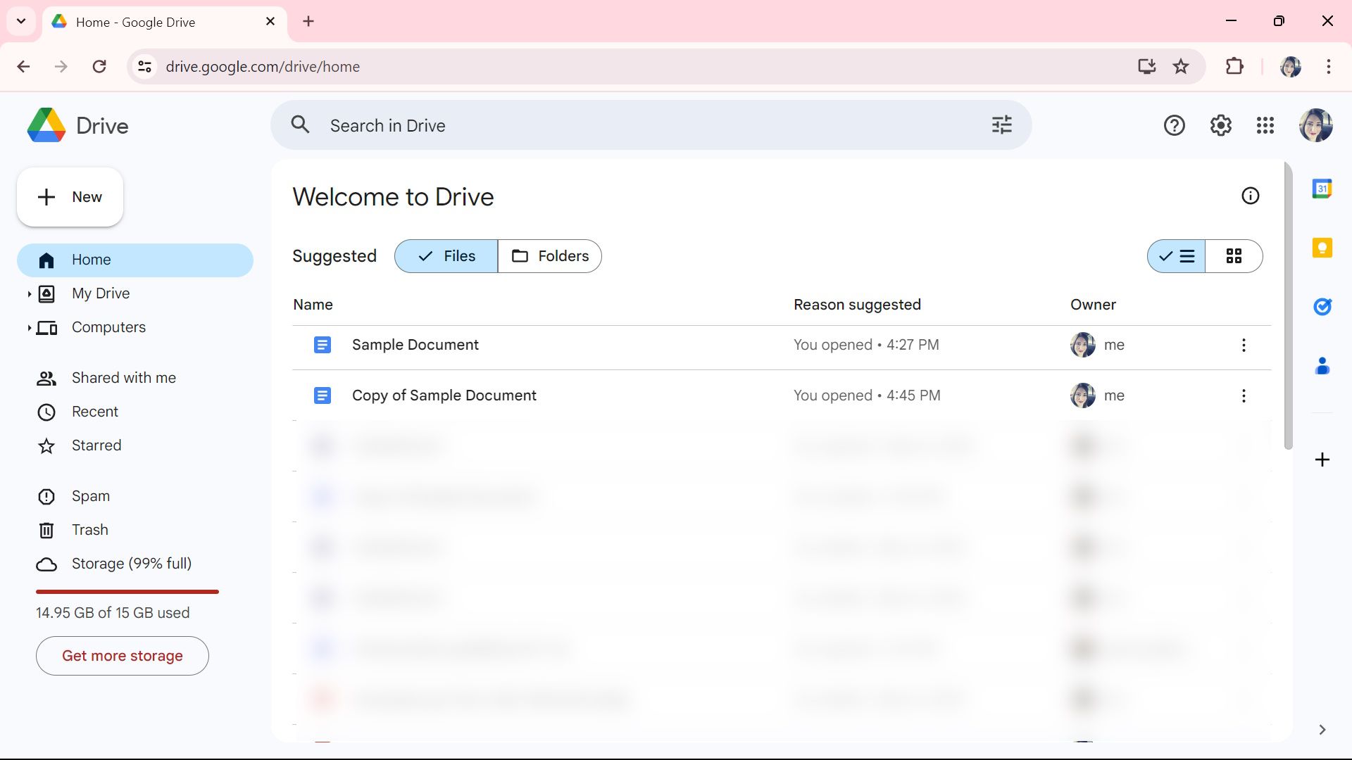 visualização de arquivos do Google Docs no Google Drive, incluindo originais e duplicados