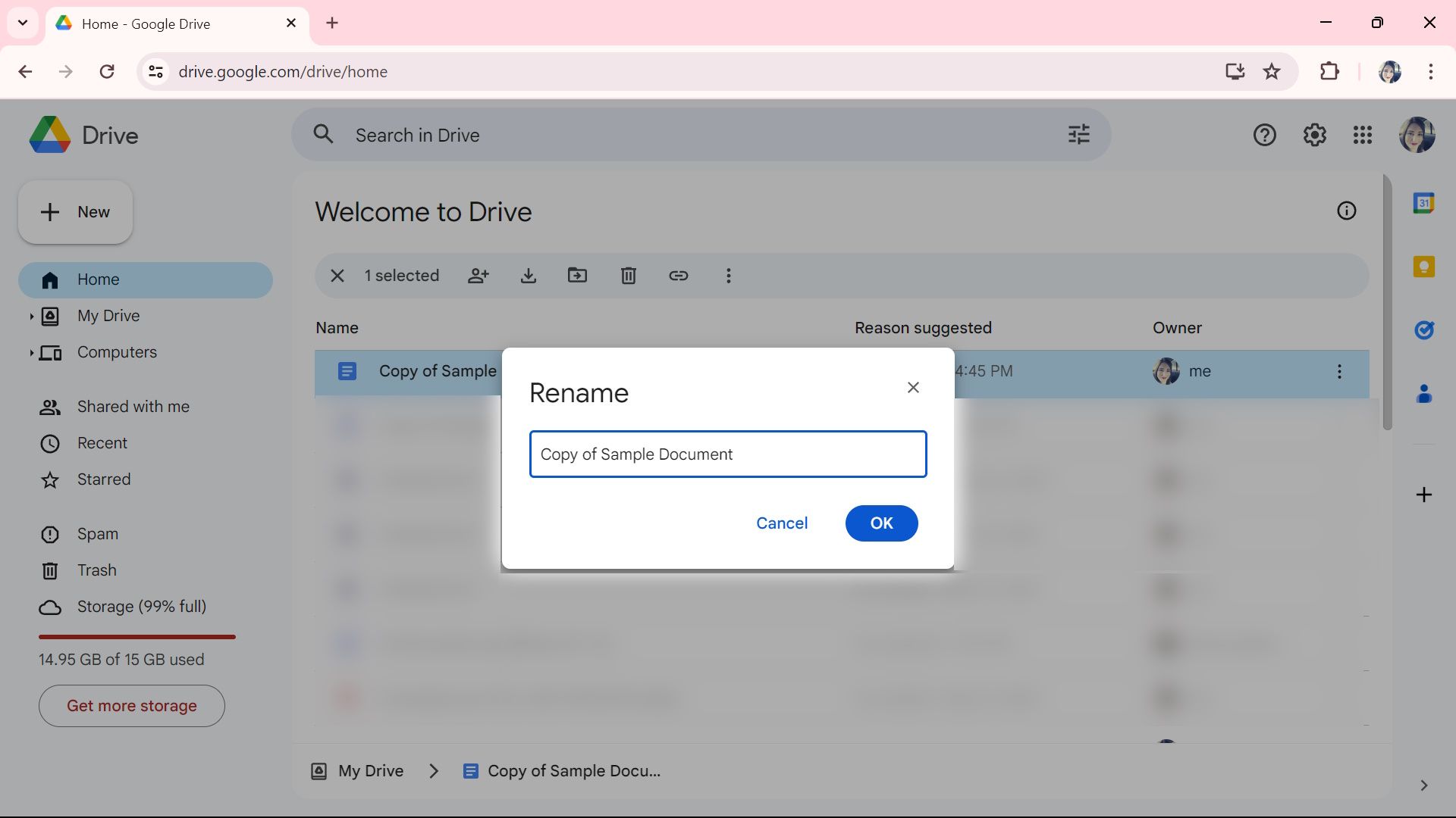   renomear janela de arquivo em um documento do Google Docs no Google Drive