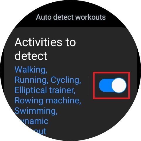 Captura de tela destacando o botão Atividades para detectar no Samsung Galaxy Watch 6