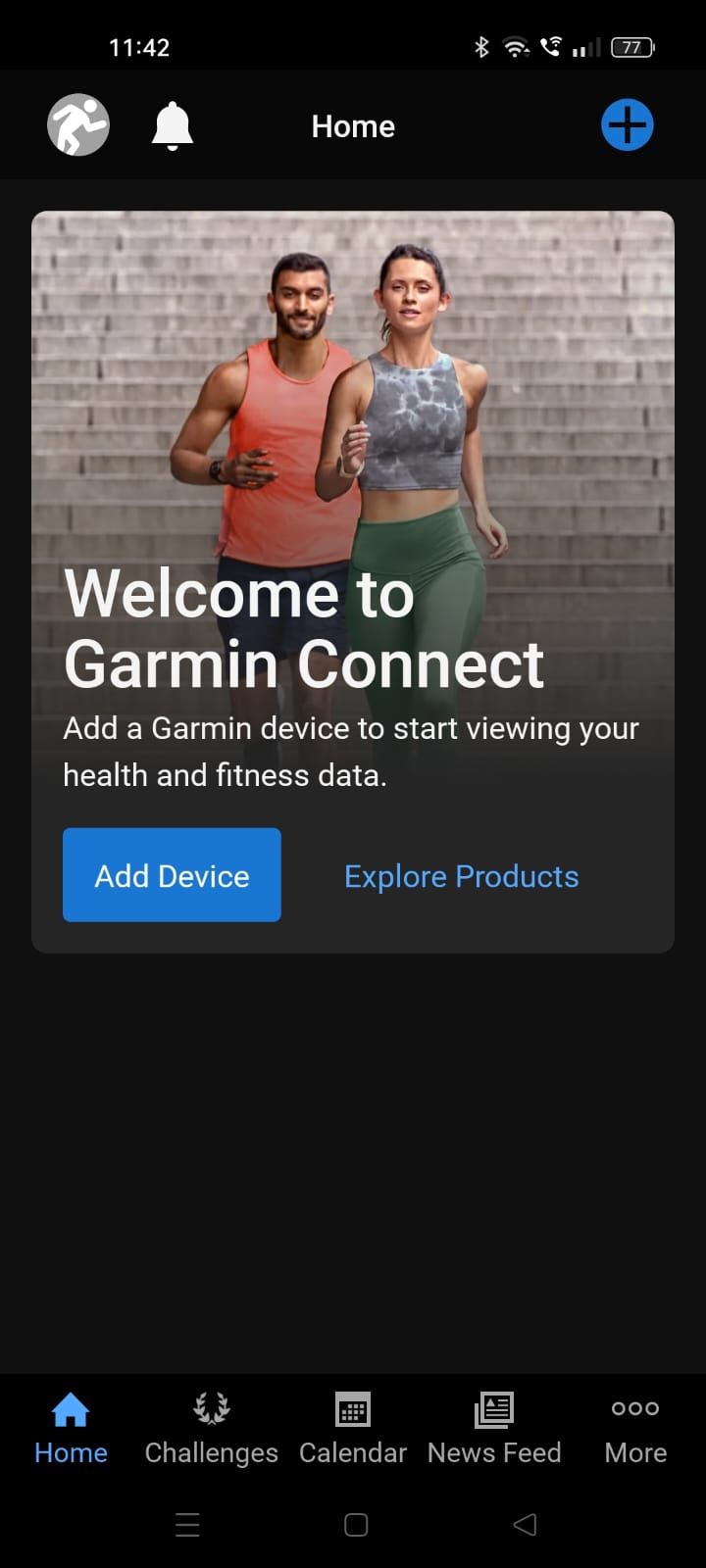 Captura de tela mostrando a opção Adicionar dispositivo no aplicativo Garmin Connect