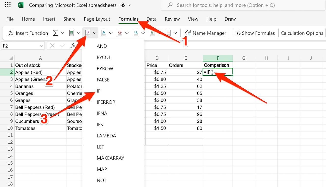 Inserindo a função SE na planilha do Microsoft Excel