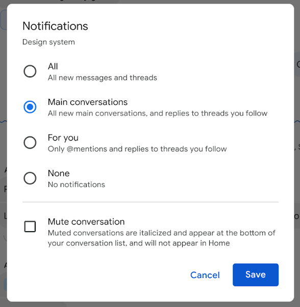 Configurações de sobrecarga de notificação do Google Chat