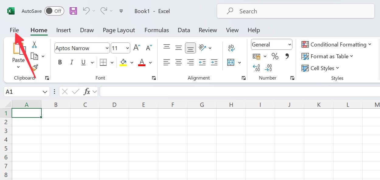 Menu Arquivo no Microsoft Excel