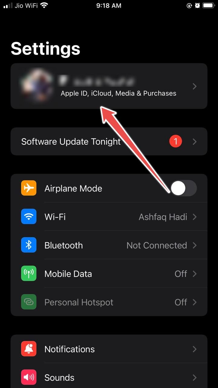 Captura de tela mostrando a tela de configurações do iOS