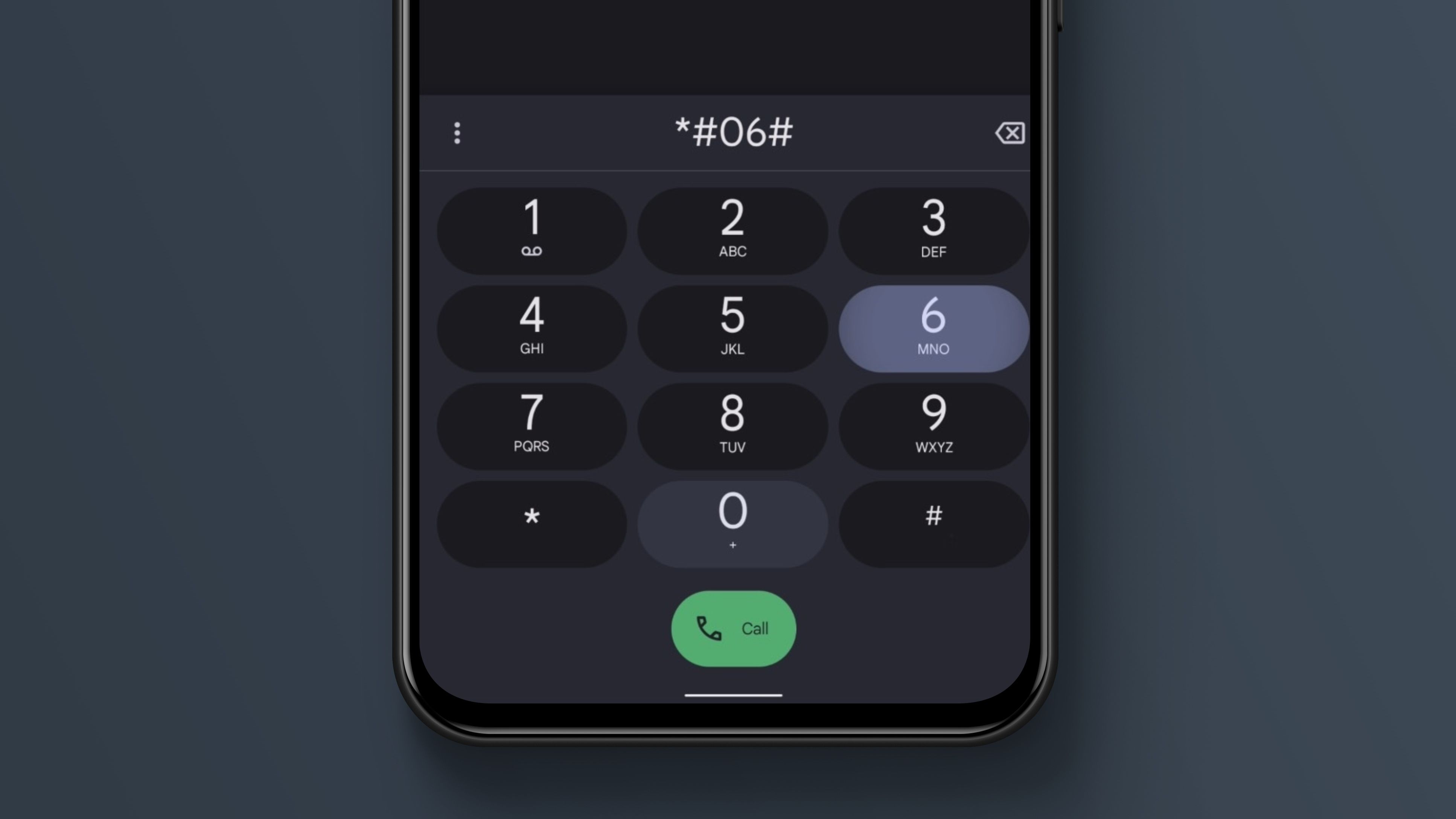 Aplicativo de telefone mostrando discagem do código IMEI