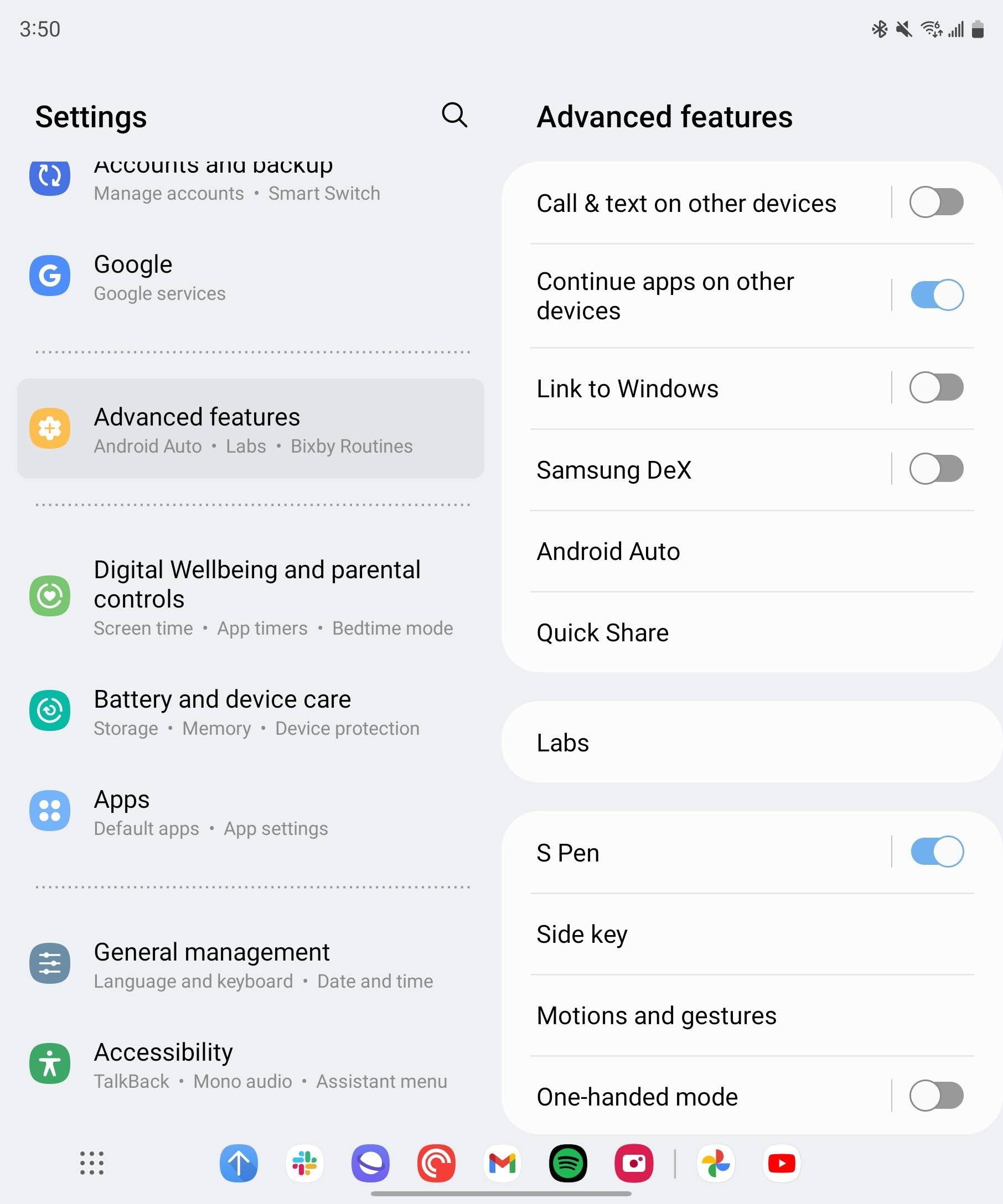 aplicativo de configurações do Samsung Fold