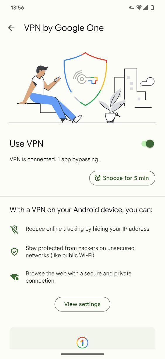 Captura de tela do botão Usar VPN