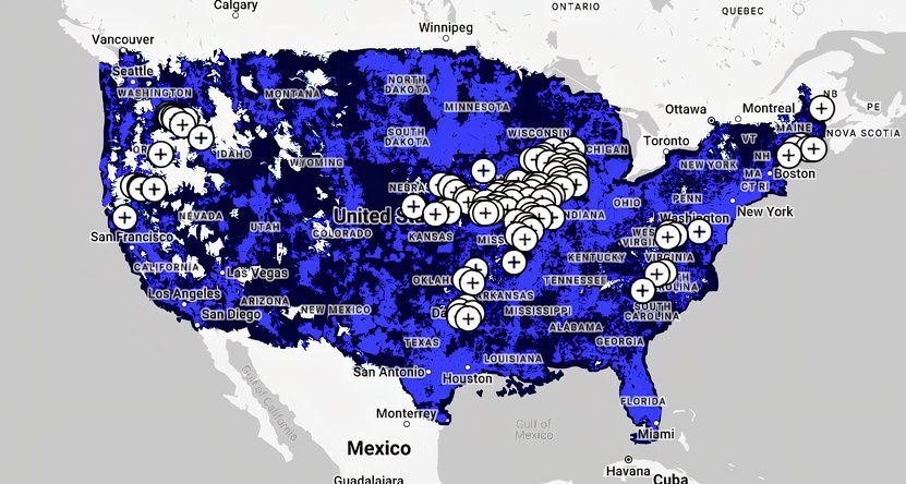 Mapa de cobertura celular dos EUA