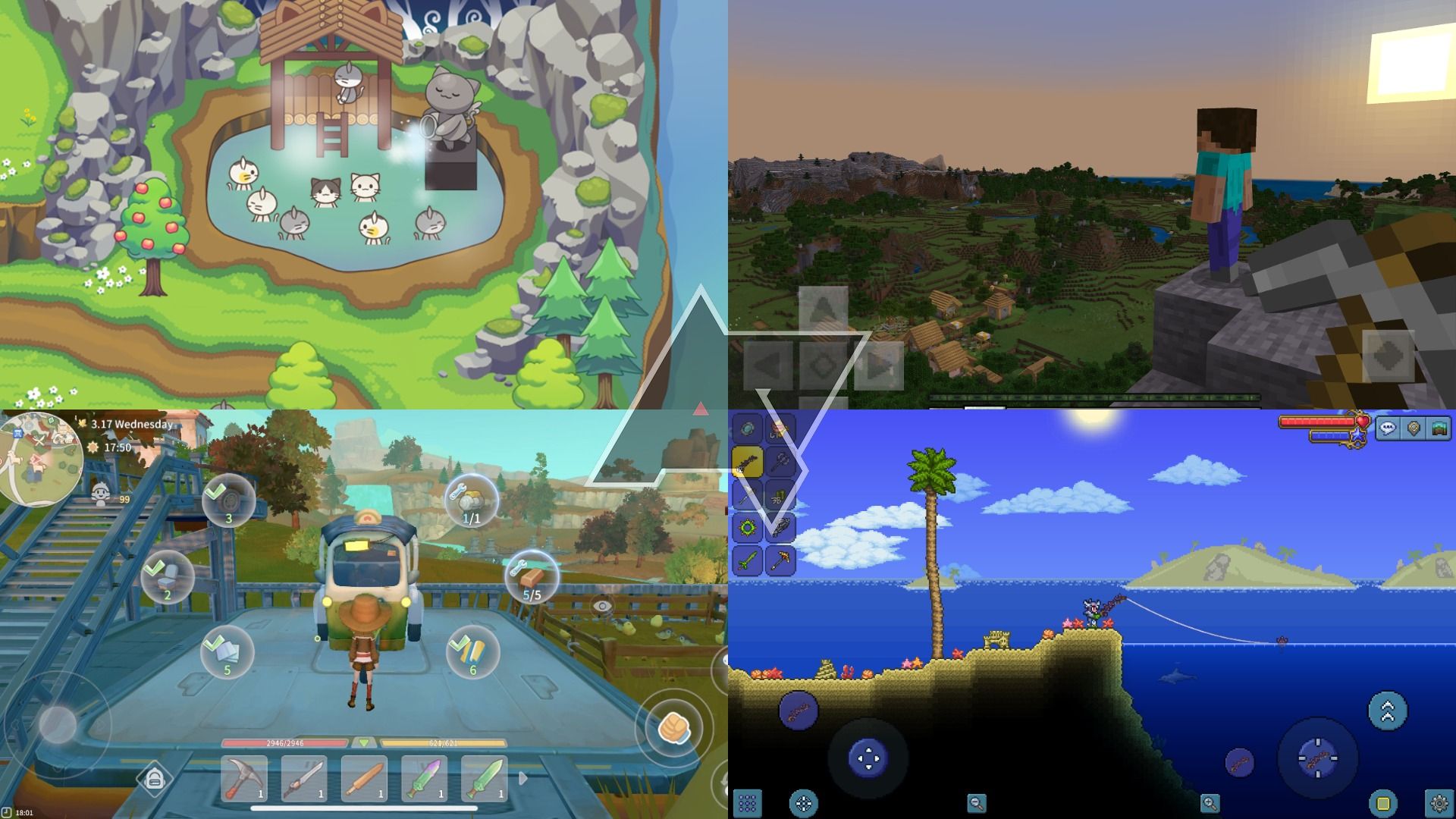 melhores-jogos-de-animal-crossing-android-cat-forest-minecraft-my-time-at-portia-terraria-collage