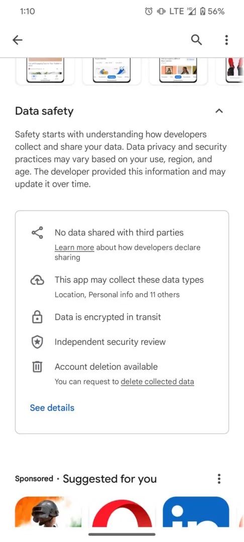 Selo de exclusão de dados da conta da Google Play Store