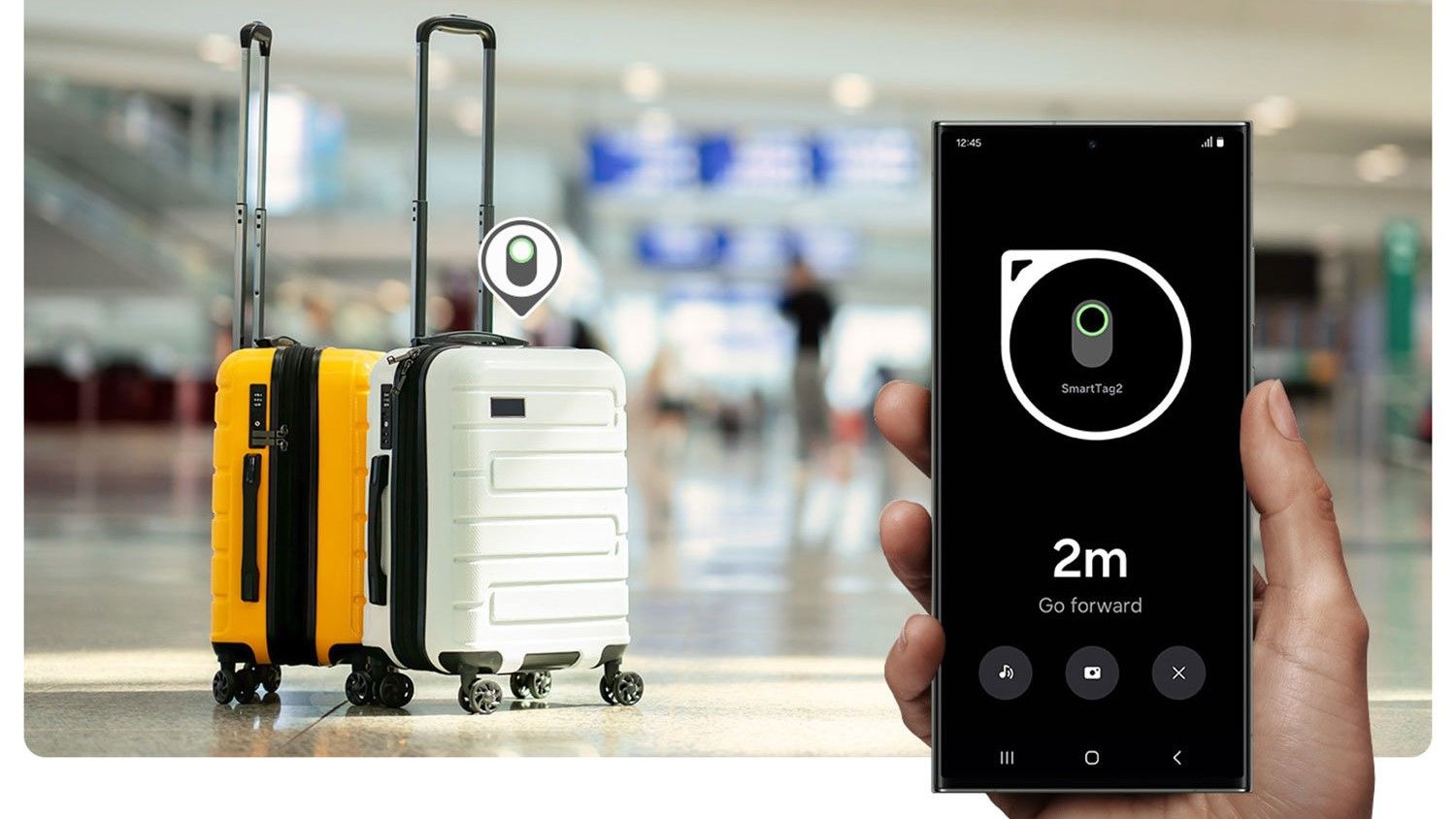 Localização de bagagem no aeroporto através do Galaxy SmartTag 2 conectado