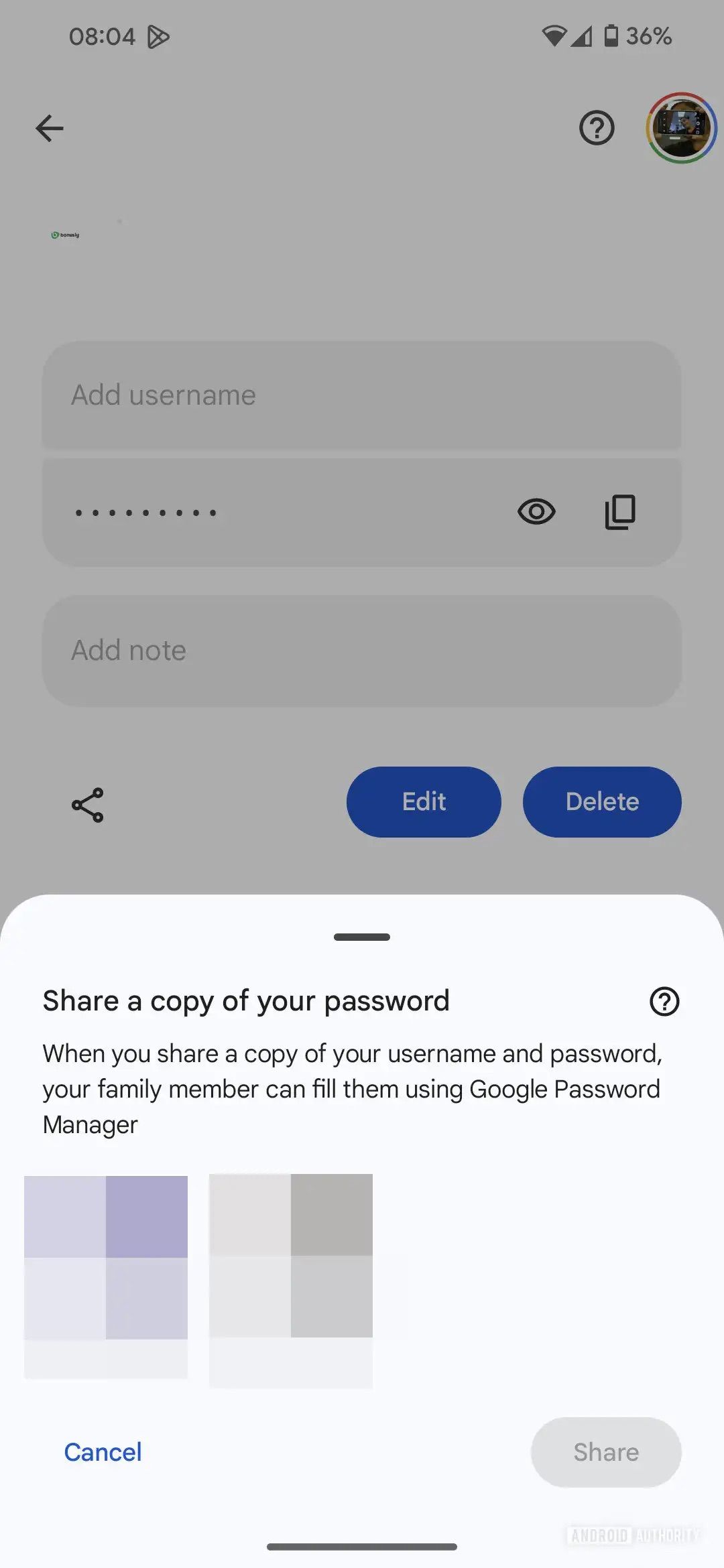 Compartilhando senha salva no Google Password Manager