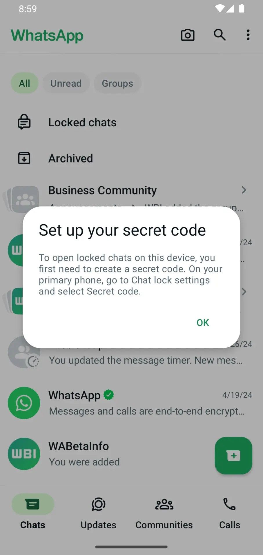 Bloqueio de bate-papo beta do dispositivo vinculado ao WhatsApp