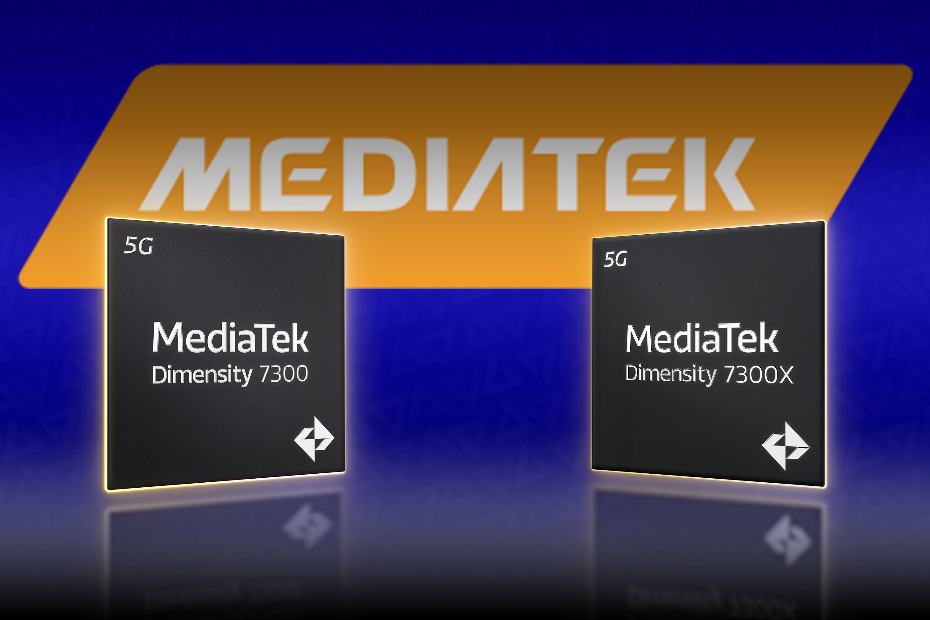 Chips MediaTek 7300 sobre o logotipo da MediaTek