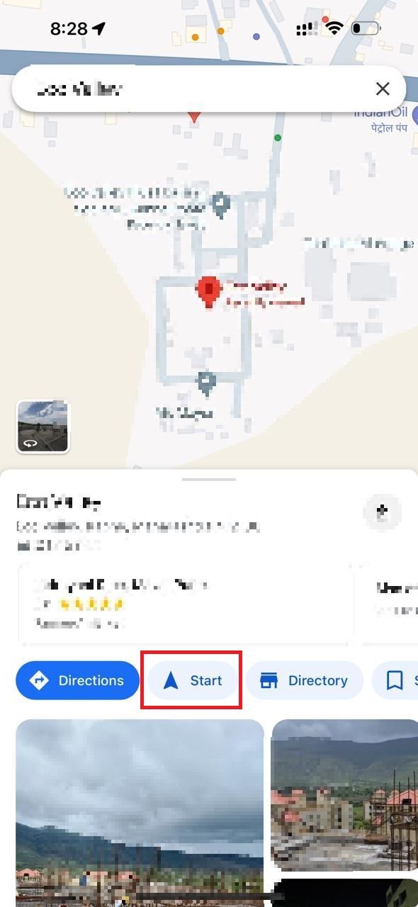 Captura de tela mostrando Iniciar no Google Maps em um iPhone