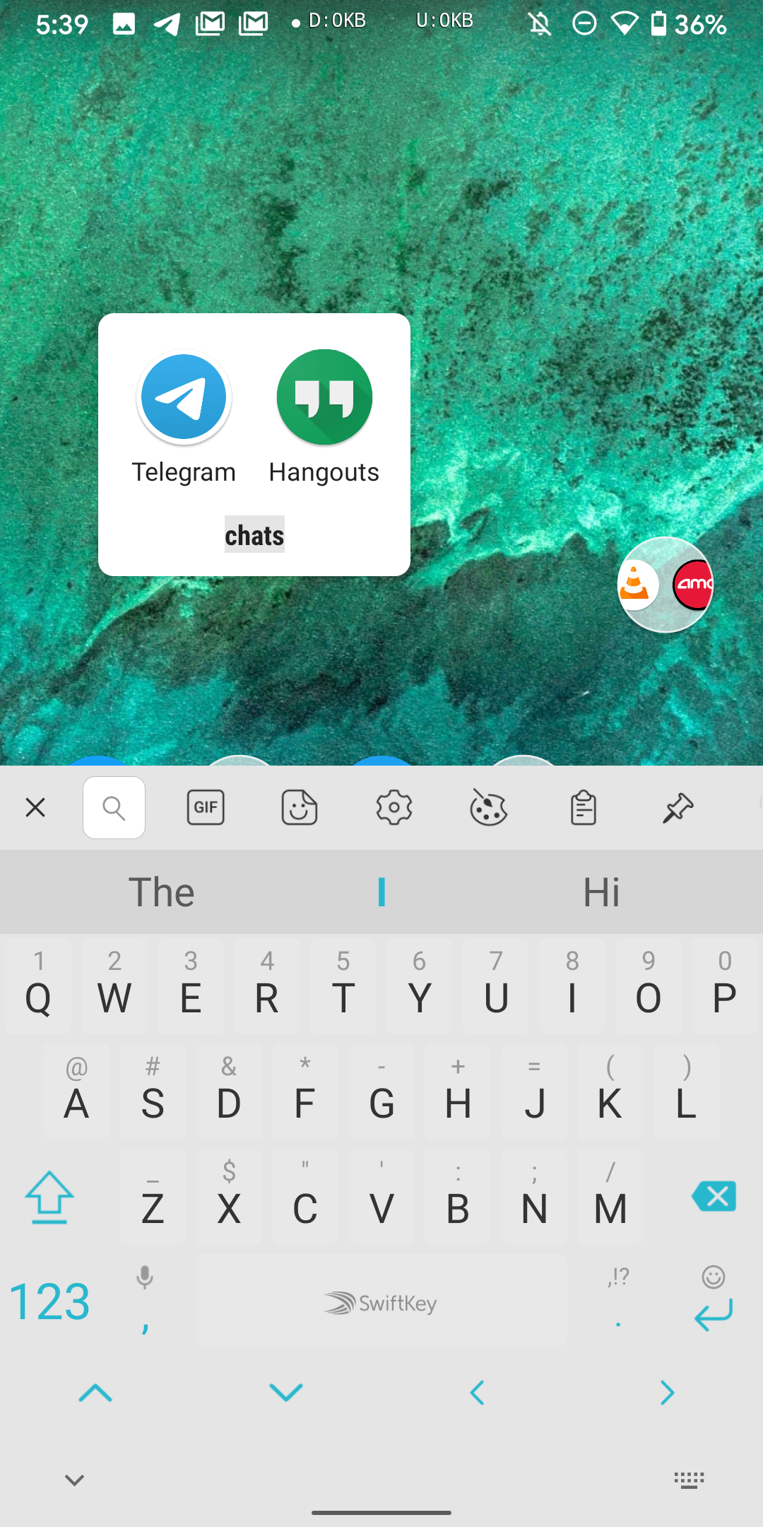Sugestão de nome de pasta recomendando bate-papo para Telegram e Hangouts em uma pasta