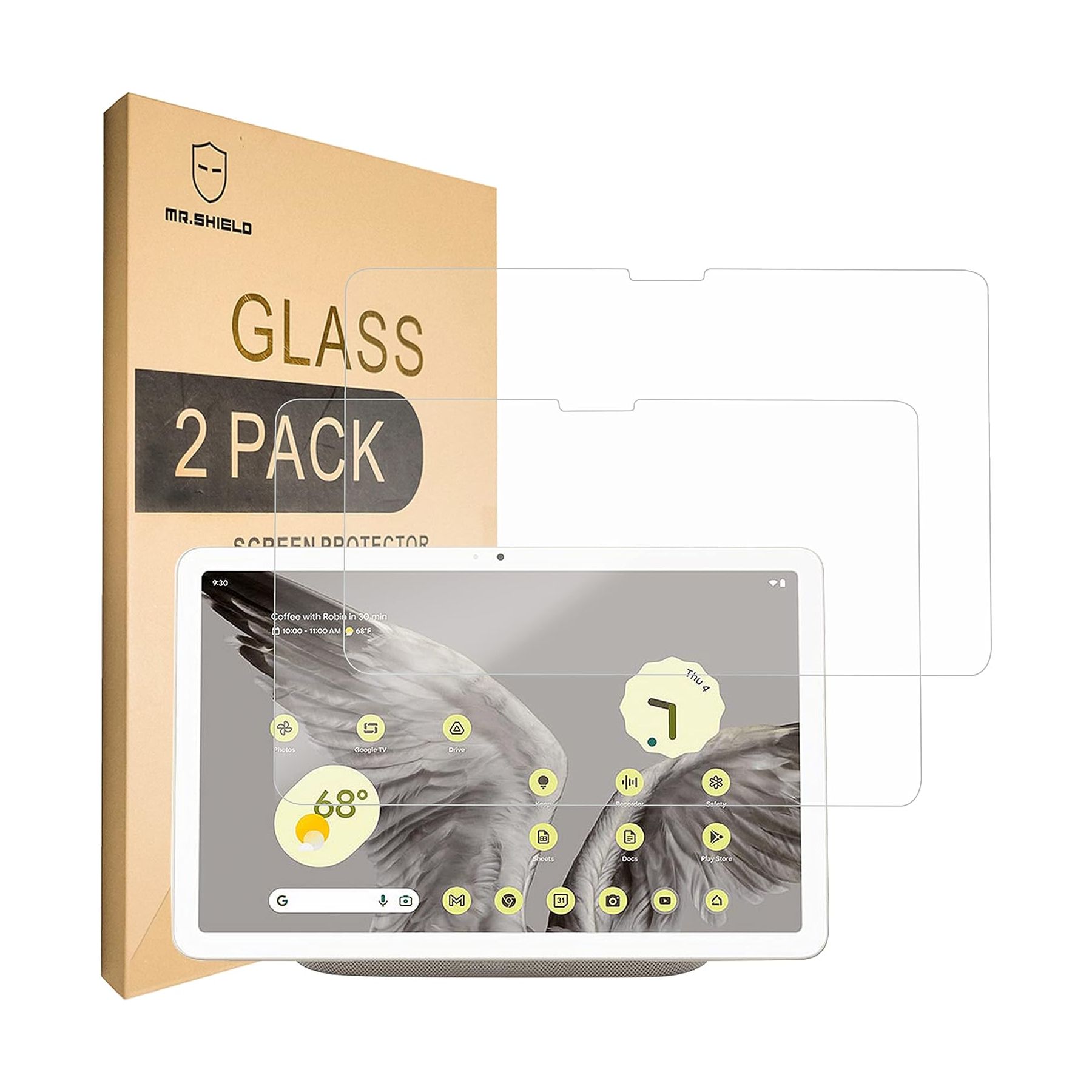 Renderização do protetor de tela de vidro temperado Mr. Shield para Pixel Tablet em um fundo branco
