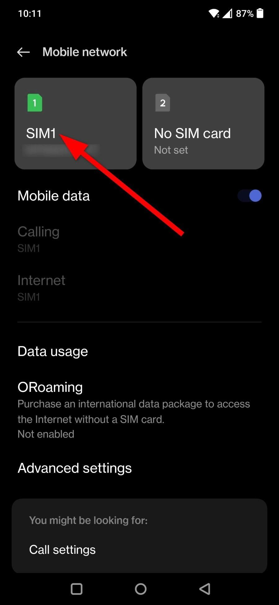 Opção de seleção de SIM OnePlus 7 Pro