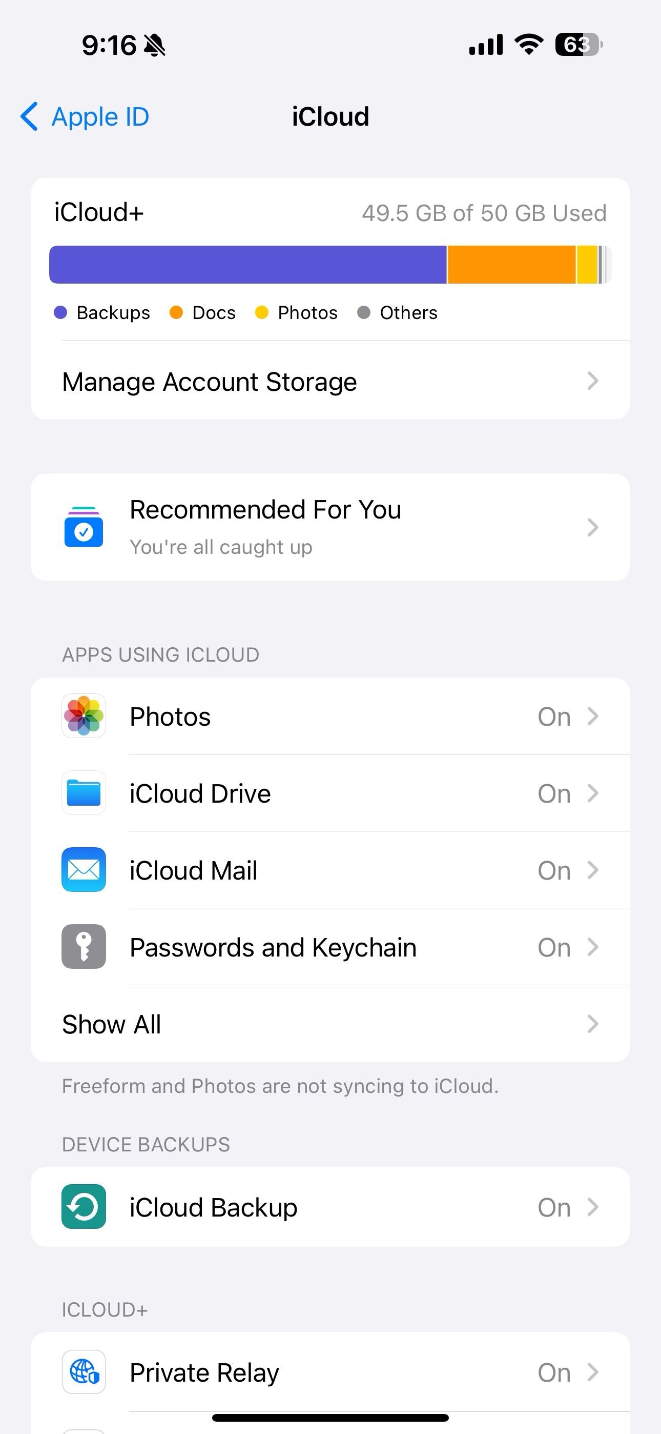 Opções do iCloud