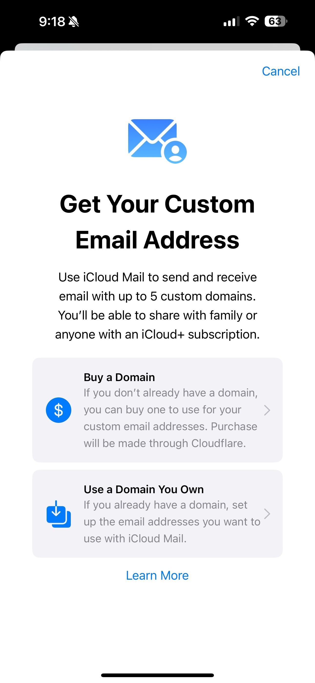Domínio de e-mail personalizado no iCloud