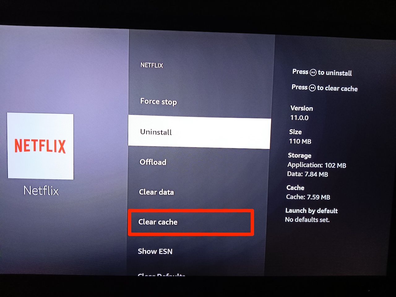 Limpando o cache do Netflix no Amazon Fire TV Stick