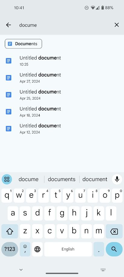 filtro de documentos do Google Drive no Android