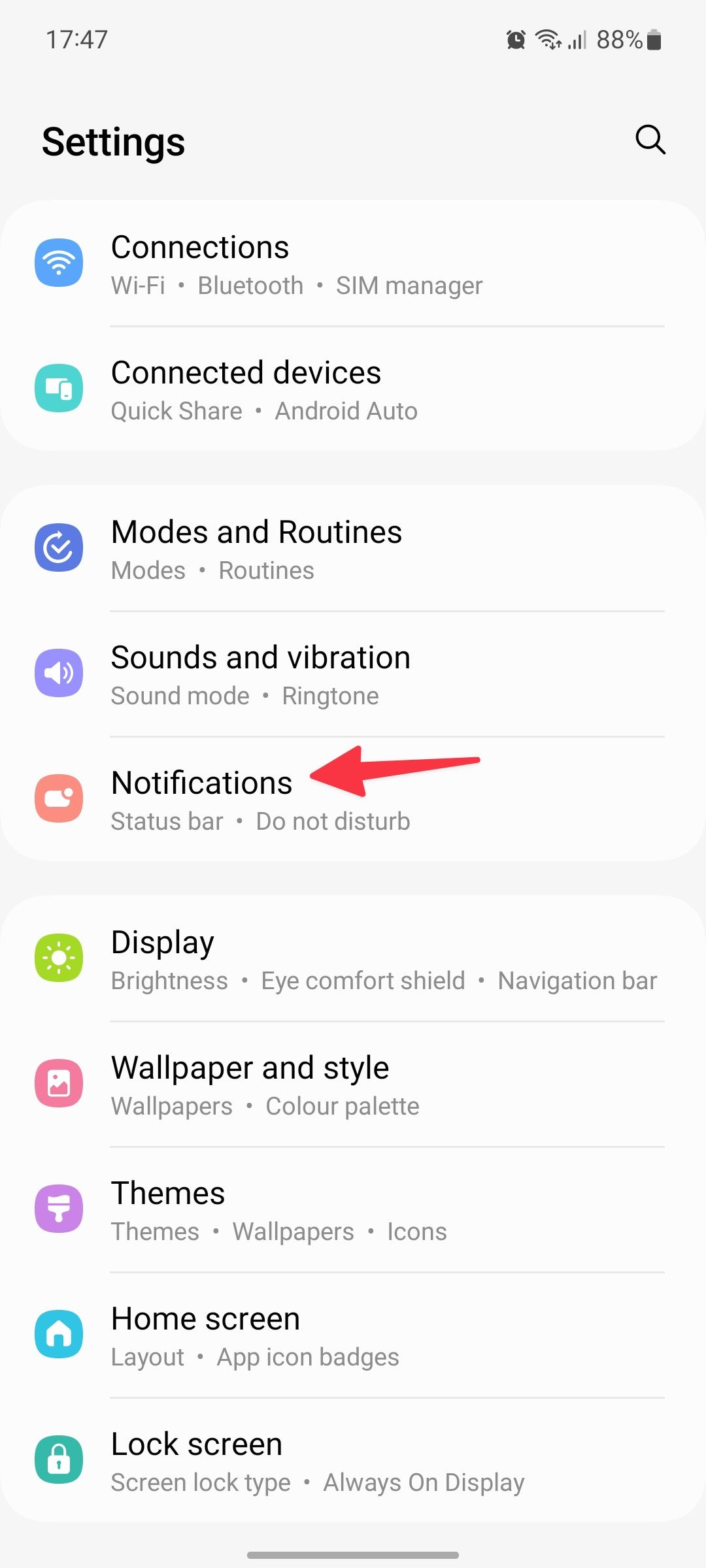 abrir notificações no Samsung One UI