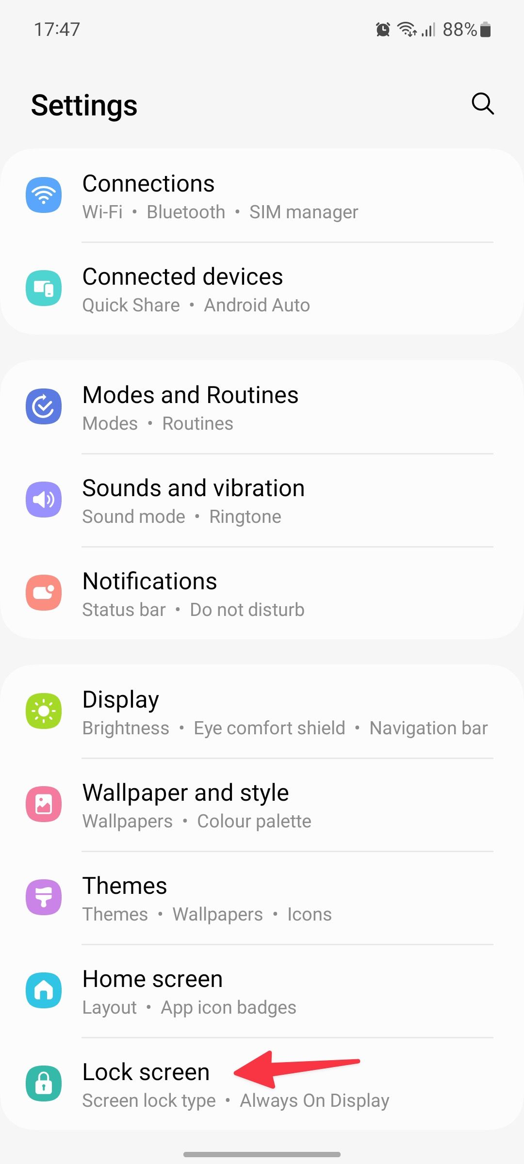 tela de bloqueio no Samsung One UI