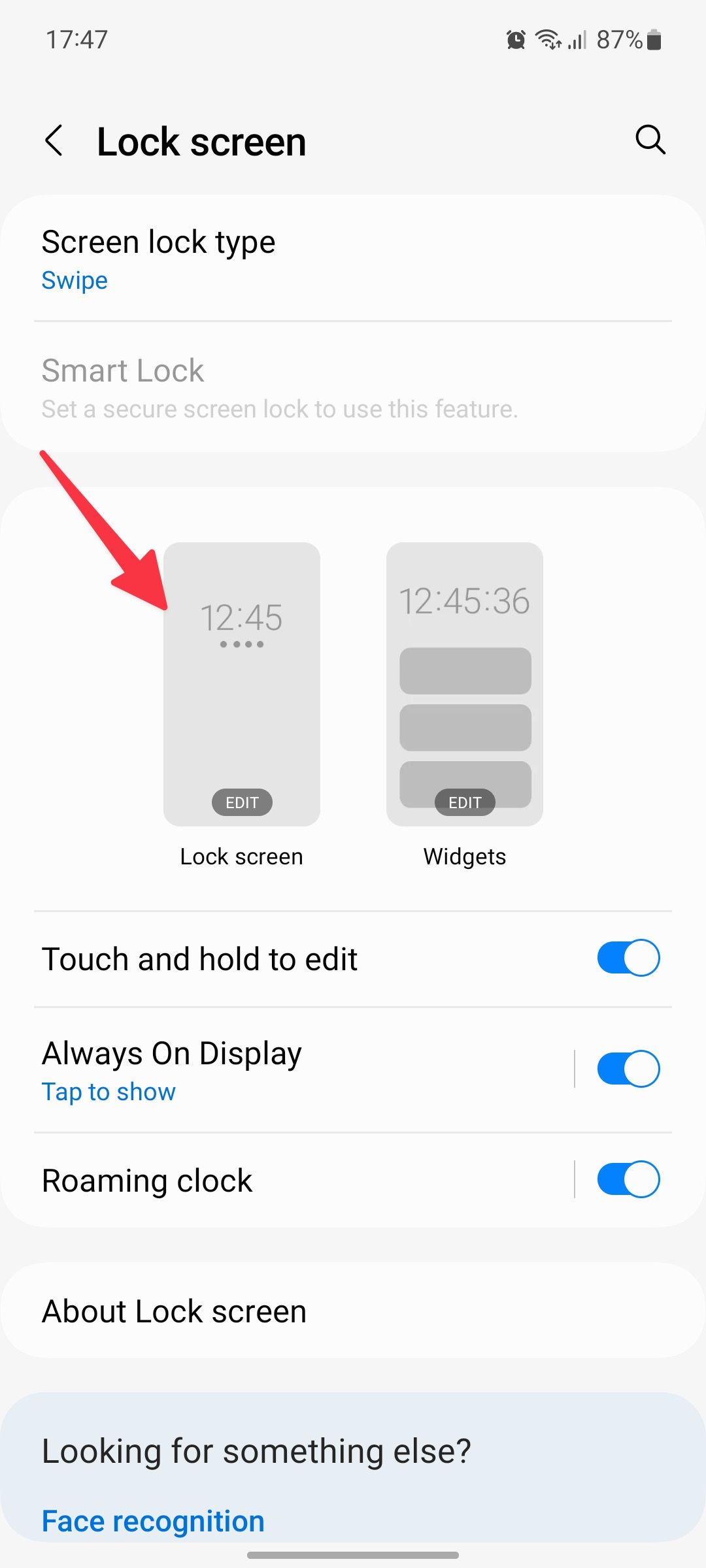 selecione a tela de bloqueio no Samsung One UI