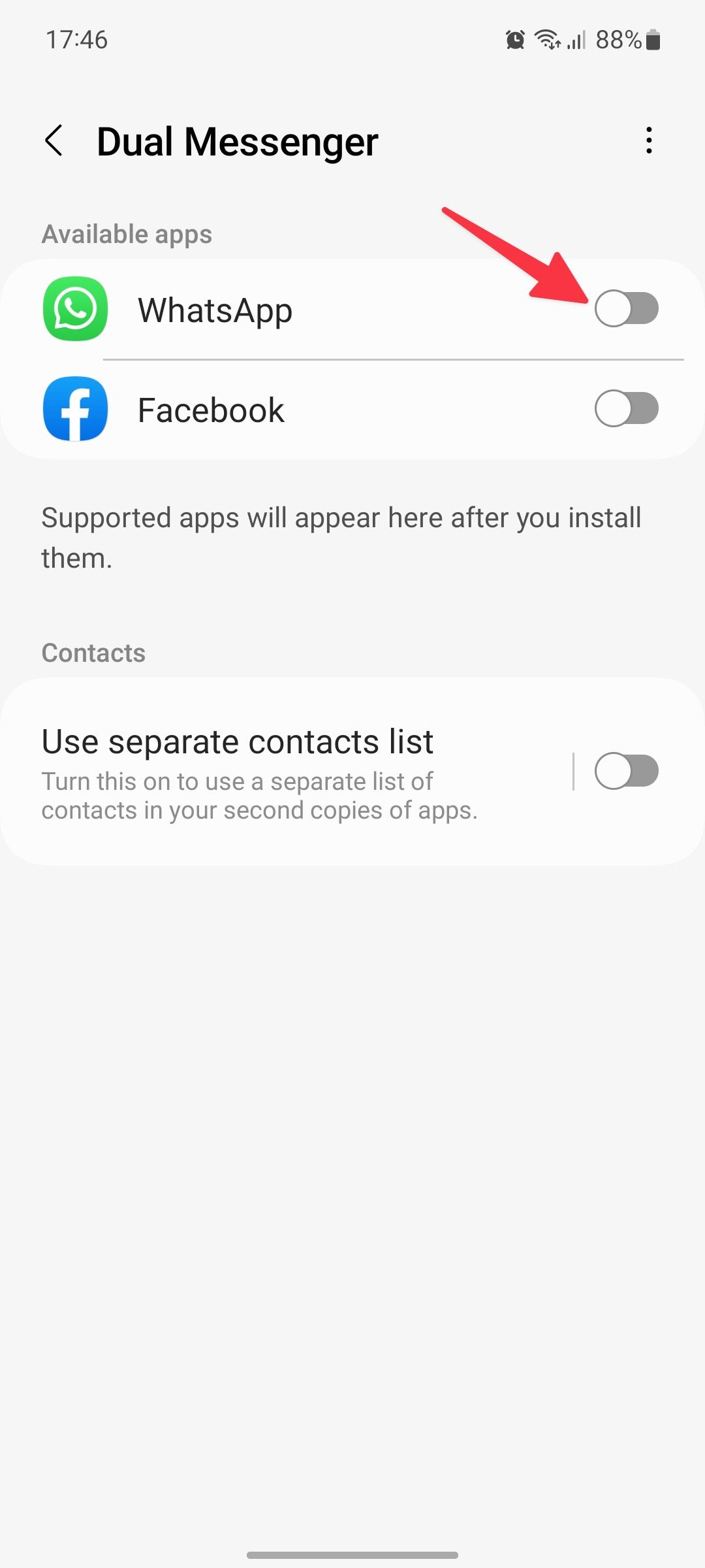 ativar o WhatsApp duplo no Samsung