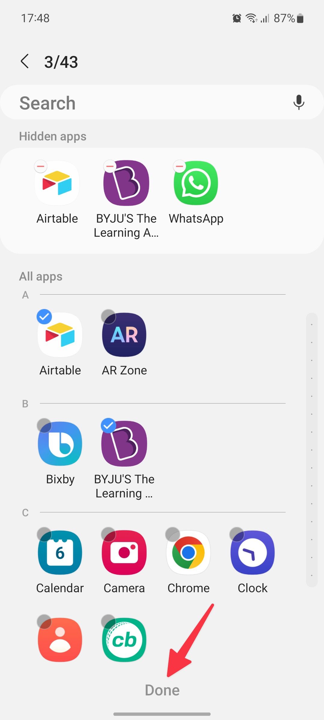 ocultar aplicativos no Samsung One UI
