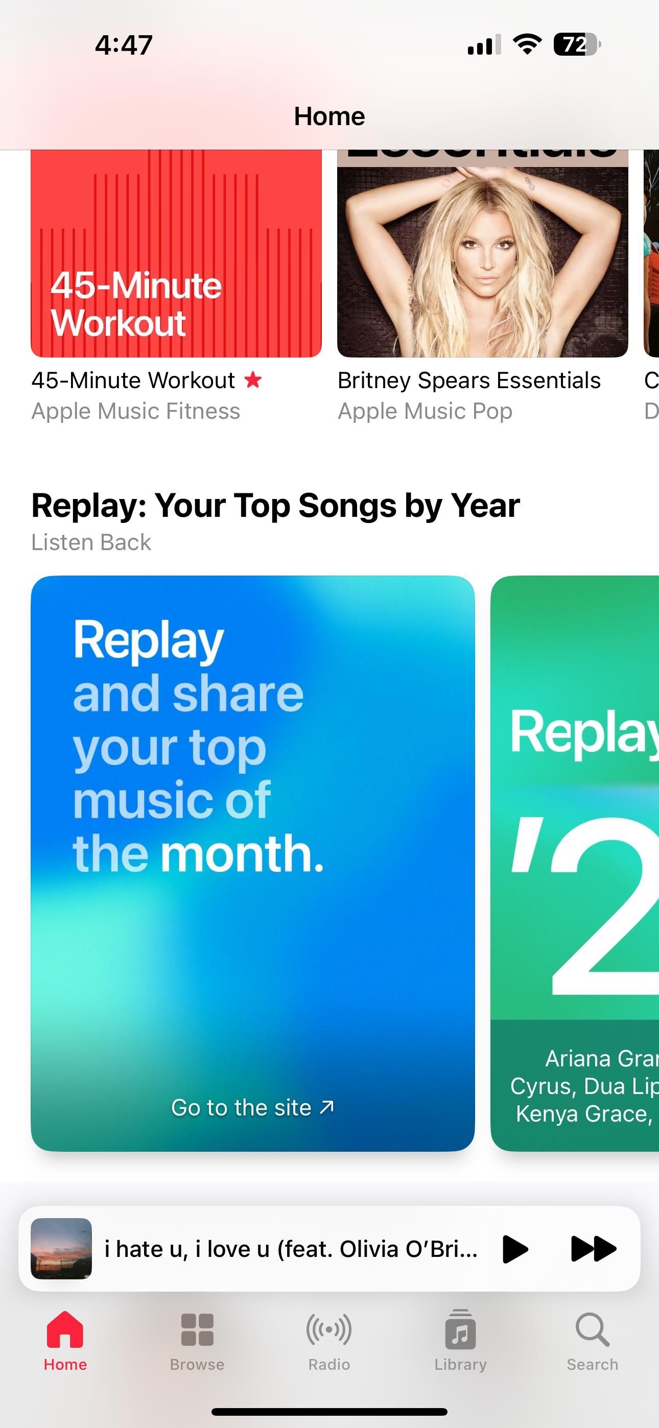 Captura de tela do Apple Music Replay no aplicativo Apple Music iOS