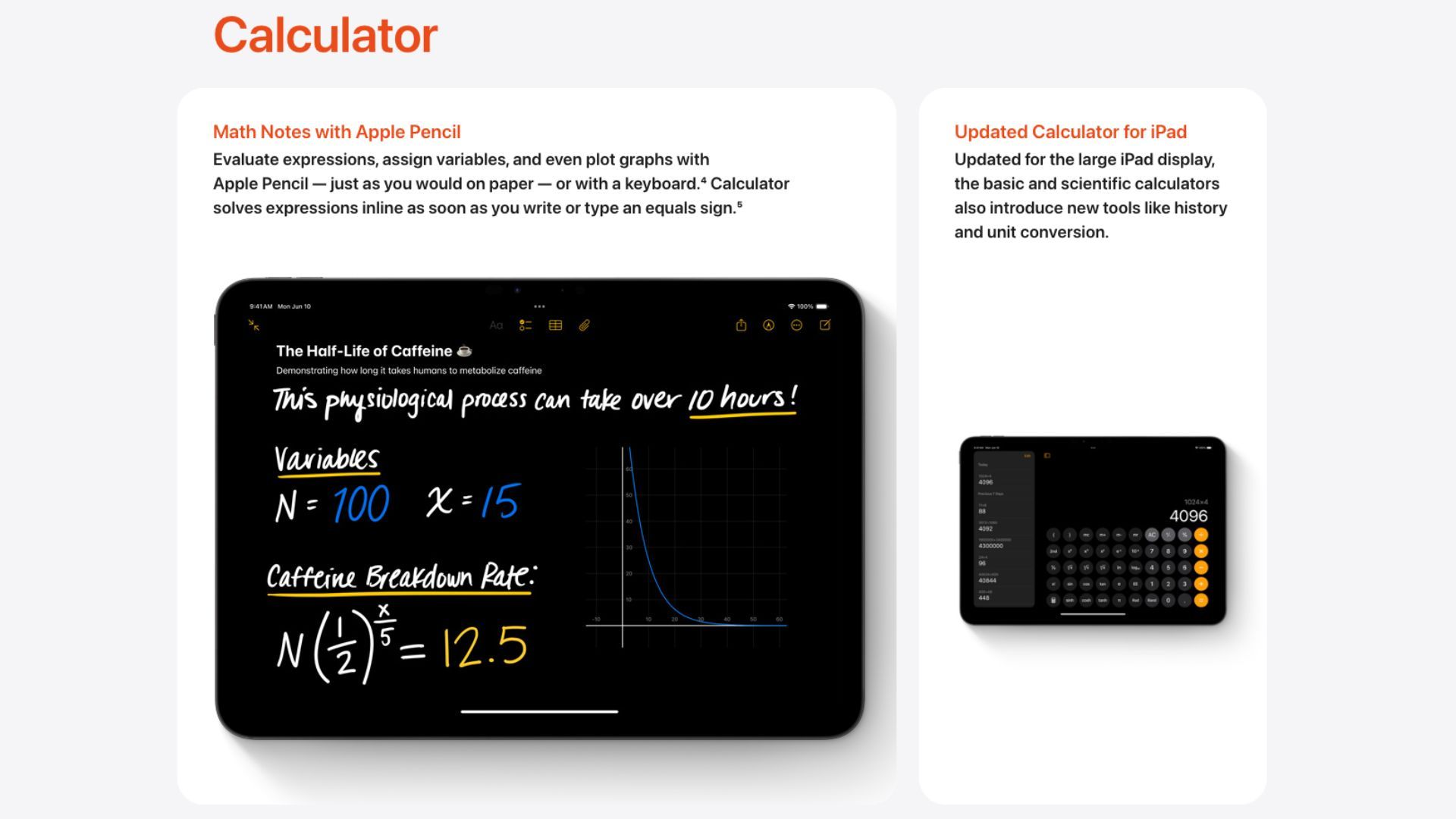 Aplicativo calculadora em um iPad executando iPadOS 18