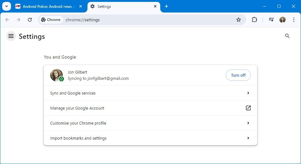 página de configurações do Google Chrome para área de trabalho