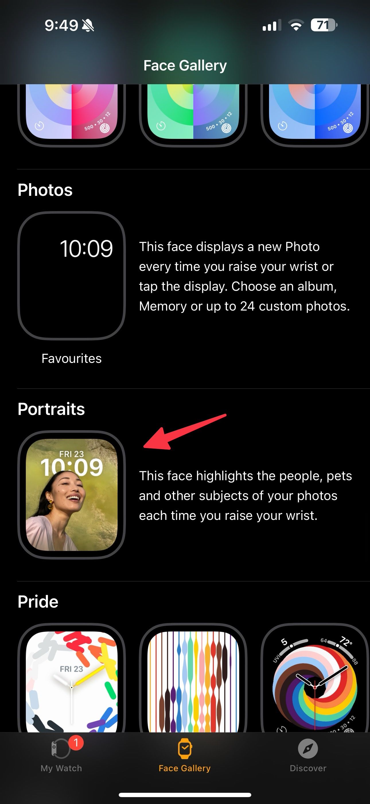 Retrato de rosto no Apple Watch