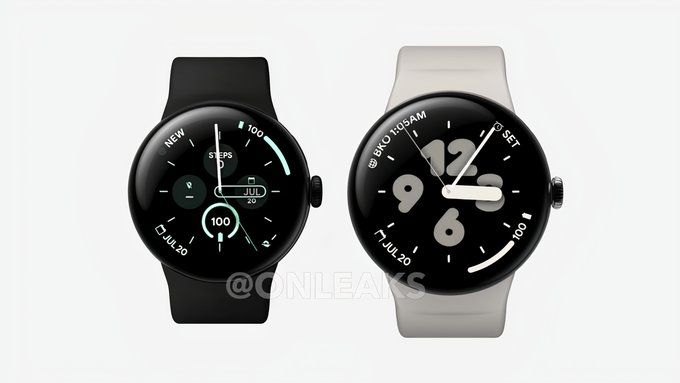 Uma renderização do Pixel Watch 3 e do Pixel Watch 3 XL lado a lado.
