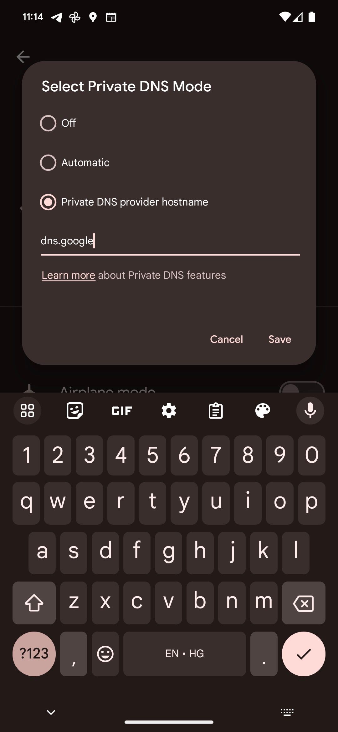 Configuração de DNS privado no Google Pixel
