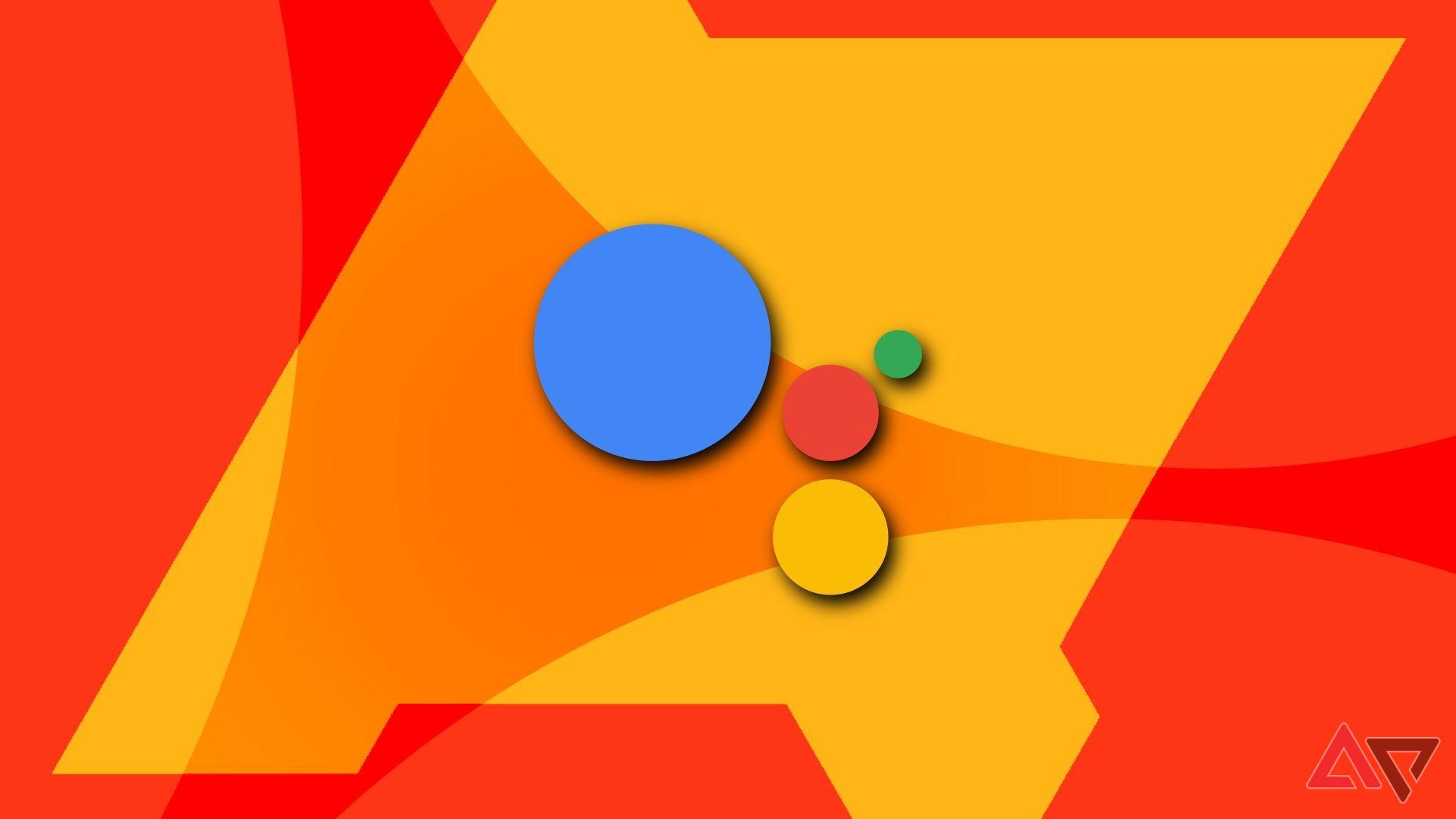 Fundo amarelo e vermelho e logotipo do Google Assistant