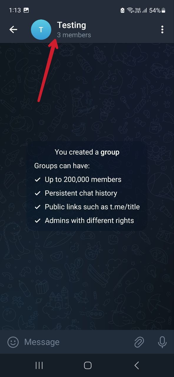 Captura de tela mostrando o ícone do grupo Telegram Android