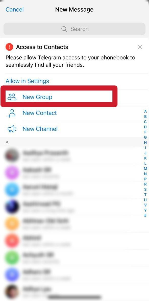 Captura de tela mostrando nova opção de grupo no Telegram iOS