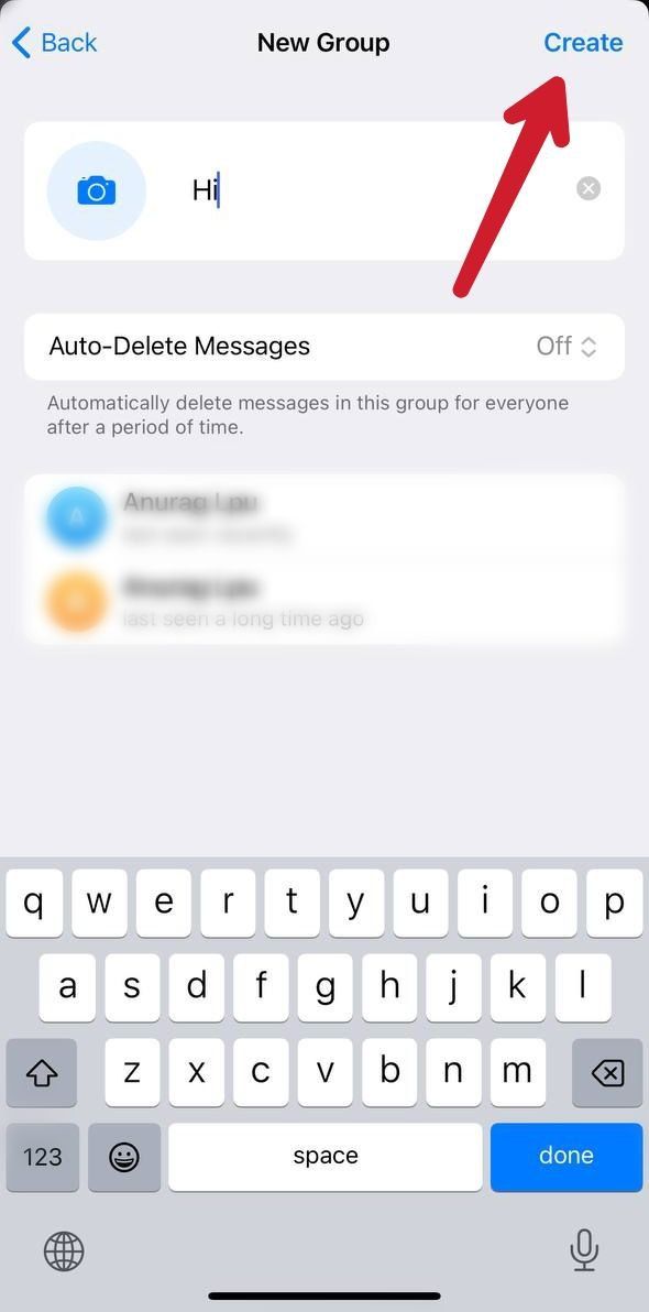 Captura de tela mostrando o botão Criar novo grupo no Telegram iOS
