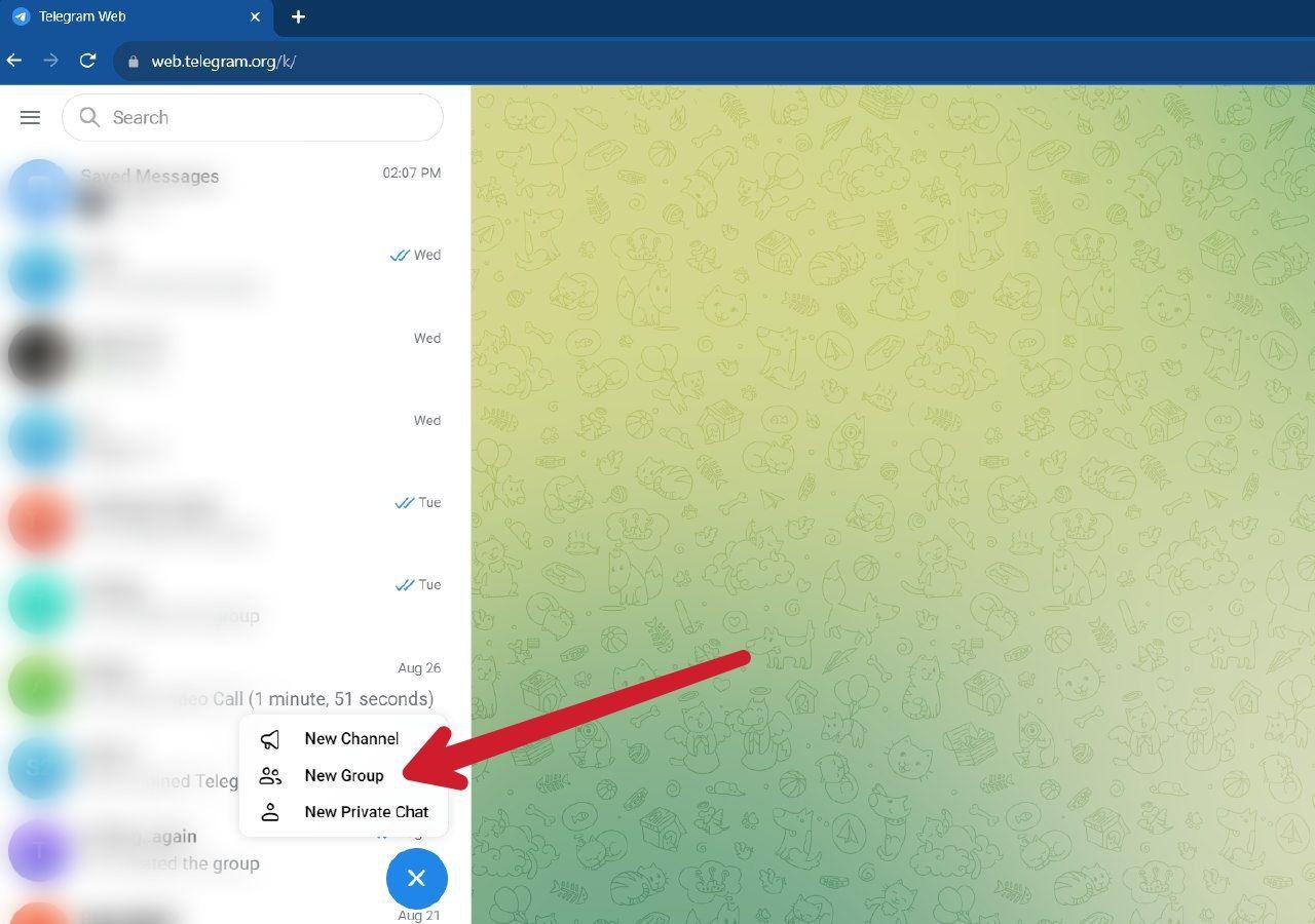 Captura de tela mostrando o botão de composição do Telegram na área de trabalho