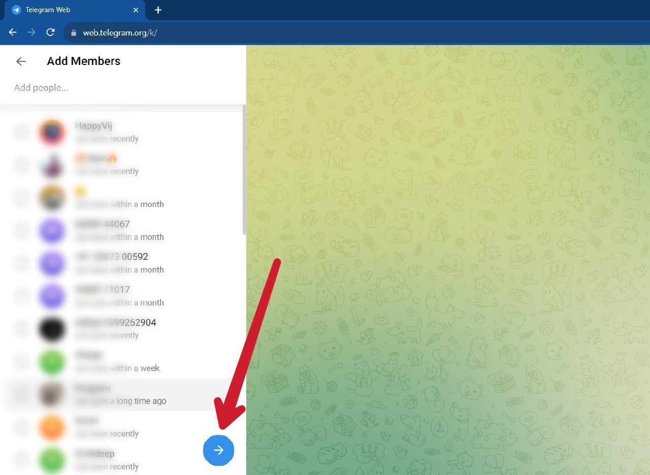Captura de tela mostrando a opção de adicionar membros do grupo na área de trabalho do Telegram