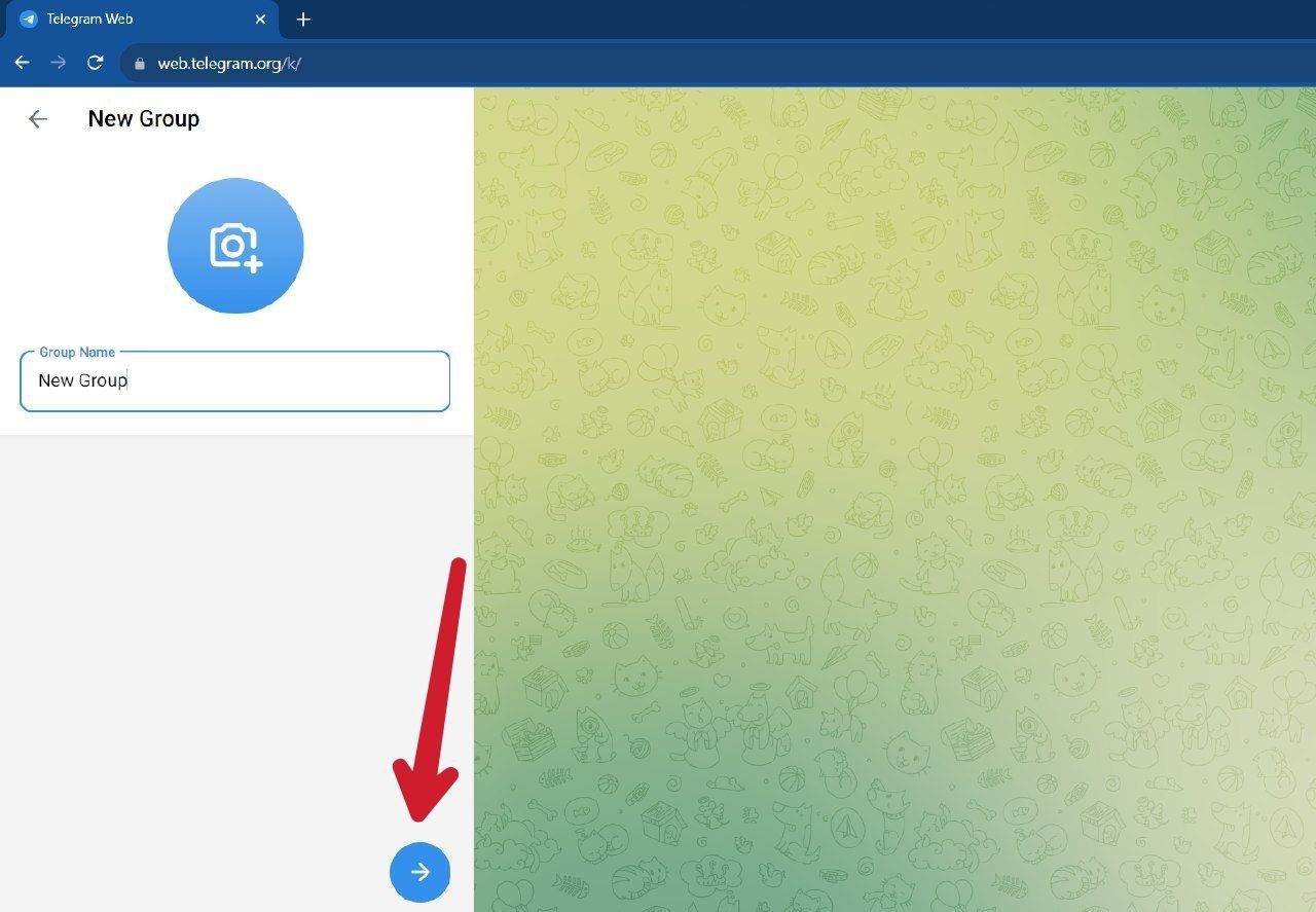 Captura de tela mostrando o botão para criar novo grupo no desktop do Telegram