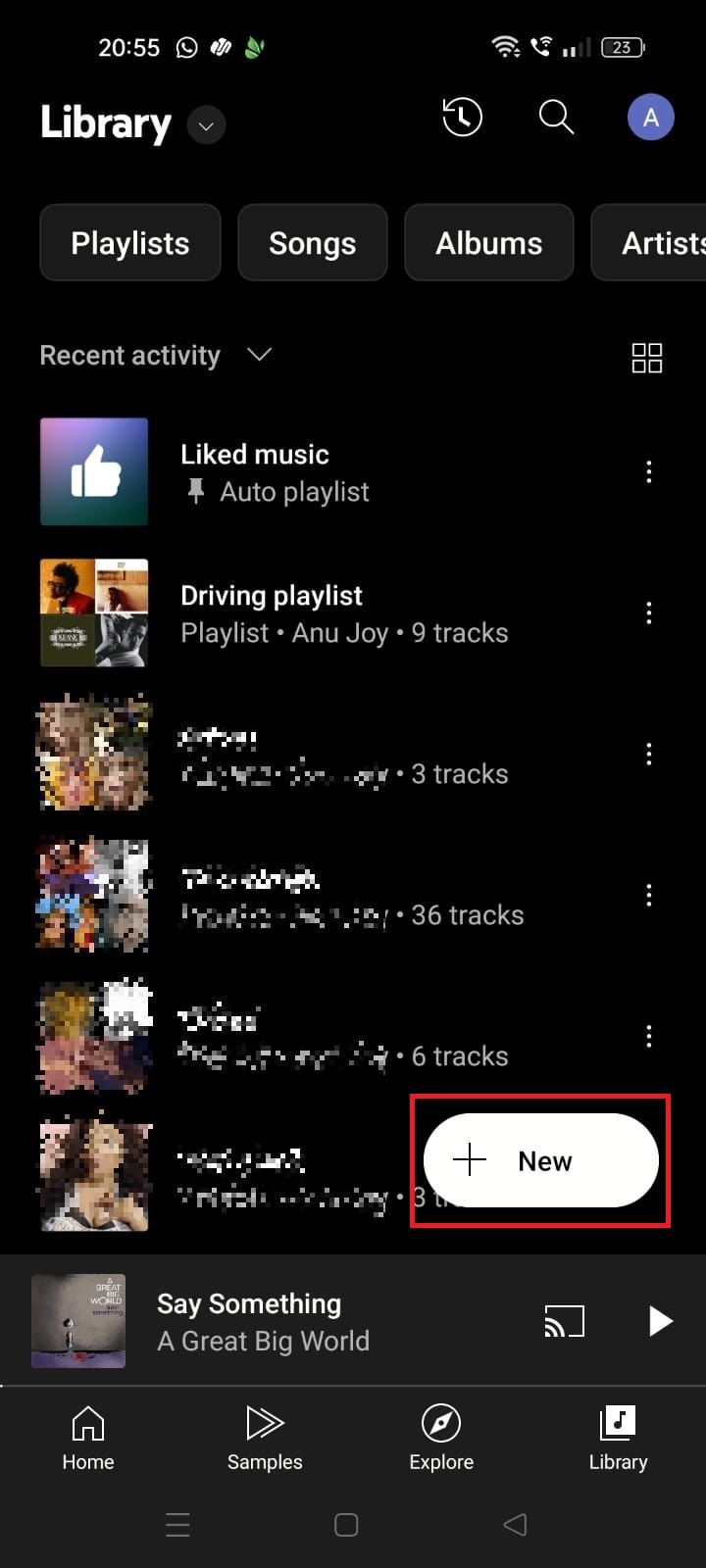 Captura de tela destacando a opção Nova no app YouTube Music 